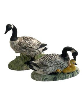 Vintage Zavori Mold Canada Geese Ceramic Figurines set of 2 Hand Painted Signed